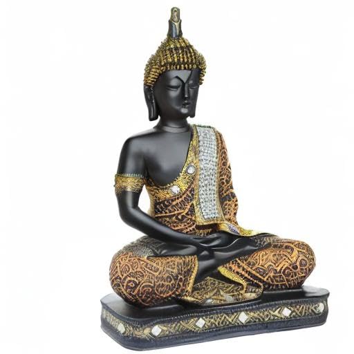 Global Grabbers New Limited Edition 25 Centimetre Meditating Sitting Buddha Idol Statue showpiece Home Decor Decoration Items for Living Room and Gifts (1, Orange Black)