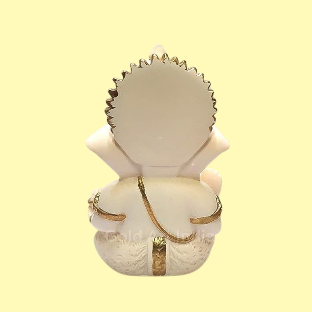 Gold Art India Peach Ivory Finish Ganesha Idol Car Dashboard IdolGanesha Murti Ganpati Idol for Home Decor Puja Lord Ganesh Statue Gift for Office Desk Puja Room Figurine 3.3" inches