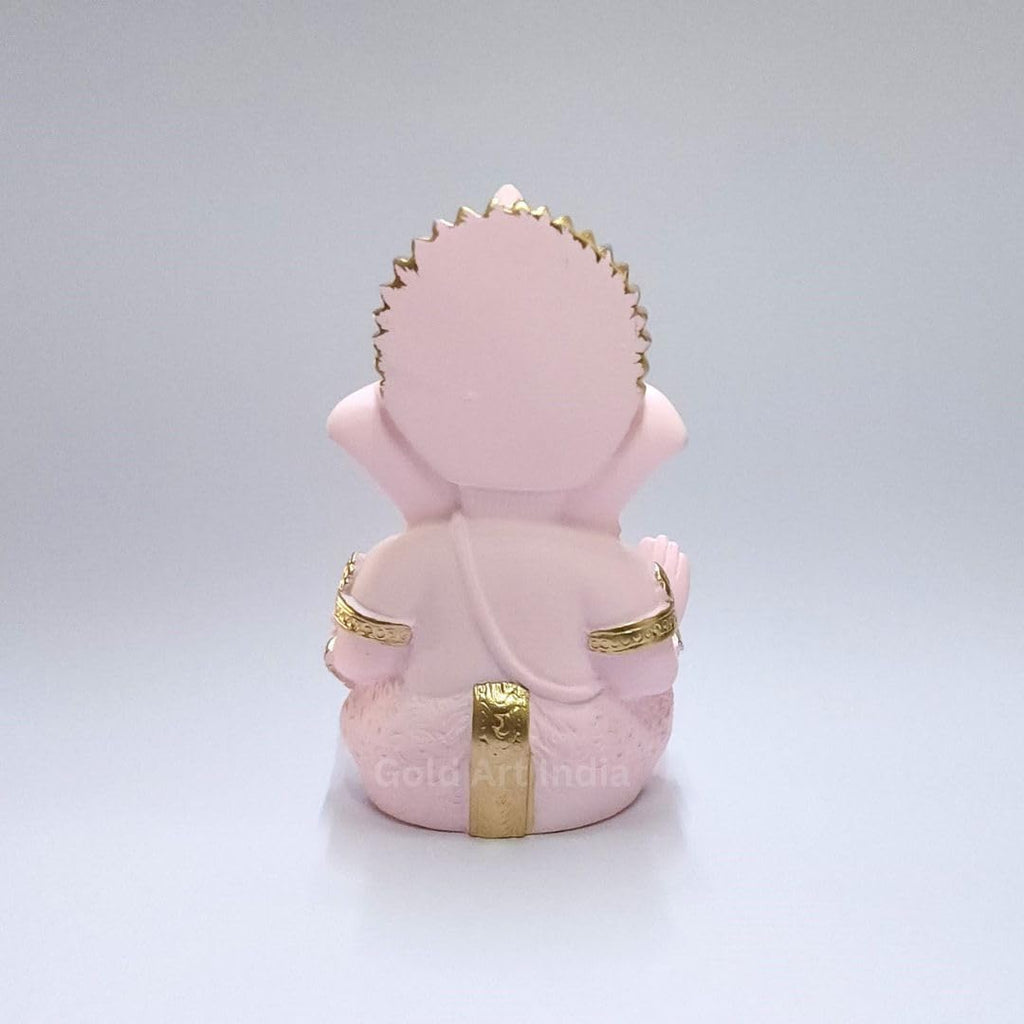 Gold Art India Peach Ivory Finish Ganesha Idol Car Dashboard IdolGanesha Murti Ganpati Idol for Home Decor Puja Lord Ganesh Statue Gift for Office Desk Puja Room Figurine 3.3" inches