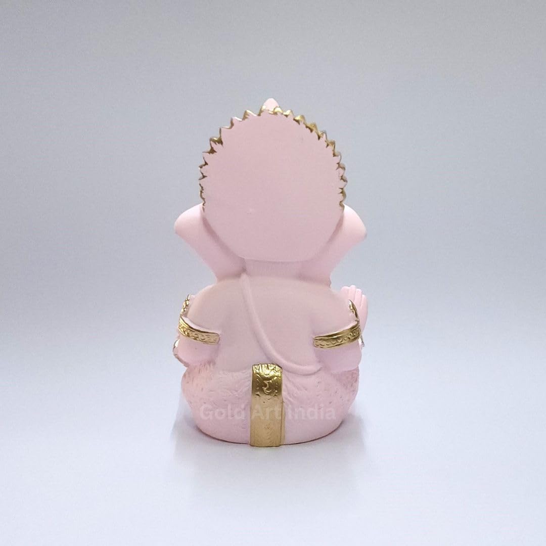Gold Art India Peach Ivory Finish Ganesha Idol Car Dashboard IdolGanesha Murti Ganpati Idol for Home Decor Puja Lord Ganesh Statue Gift for Office Desk Puja Room Figurine 3.3" inches