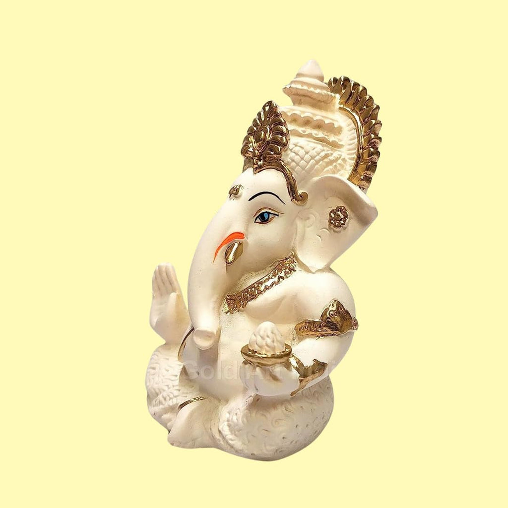 Gold Art India Peach Ivory Finish Ganesha Idol Car Dashboard IdolGanesha Murti Ganpati Idol for Home Decor Puja Lord Ganesh Statue Gift for Office Desk Puja Room Figurine 3.3" inches