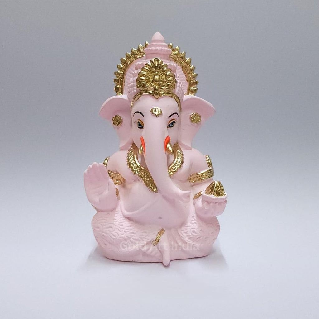 Gold Art India Peach Ivory Finish Ganesha Idol Car Dashboard IdolGanesha Murti Ganpati Idol for Home Decor Puja Lord Ganesh Statue Gift for Office Desk Puja Room Figurine 3.3" inches