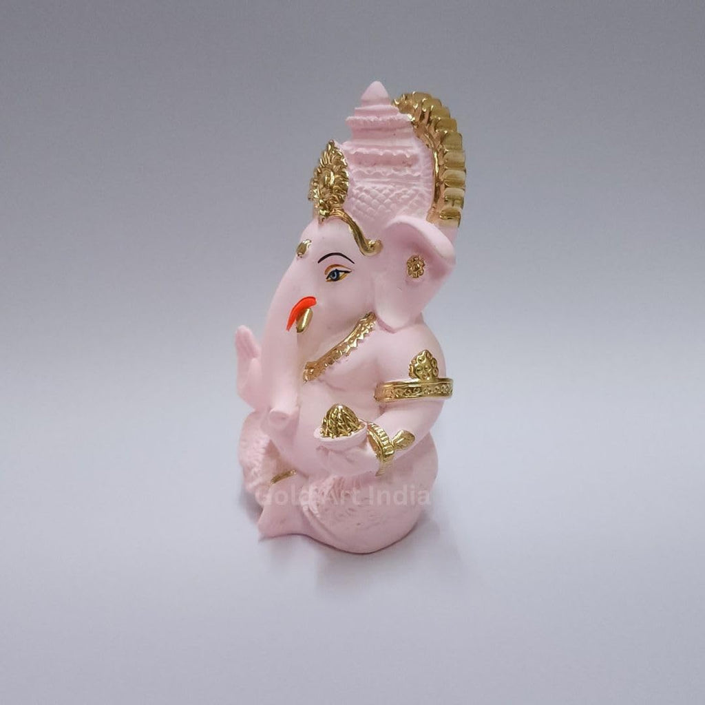 Gold Art India Peach Ivory Finish Ganesha Idol Car Dashboard IdolGanesha Murti Ganpati Idol for Home Decor Puja Lord Ganesh Statue Gift for Office Desk Puja Room Figurine 3.3" inches