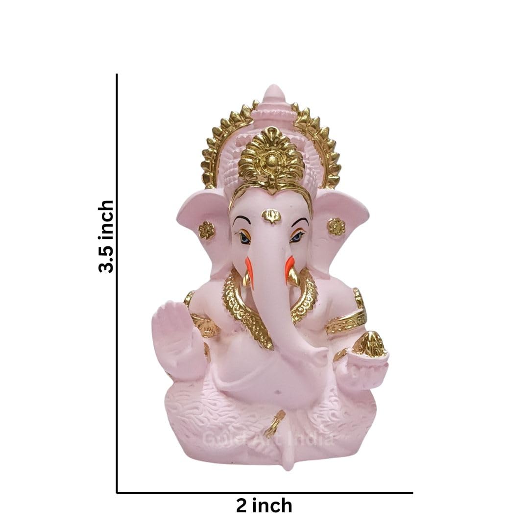 Gold Art India Peach Ivory Finish Ganesha Idol Car Dashboard IdolGanesha Murti Ganpati Idol for Home Decor Puja Lord Ganesh Statue Gift for Office Desk Puja Room Figurine 3.3" inches