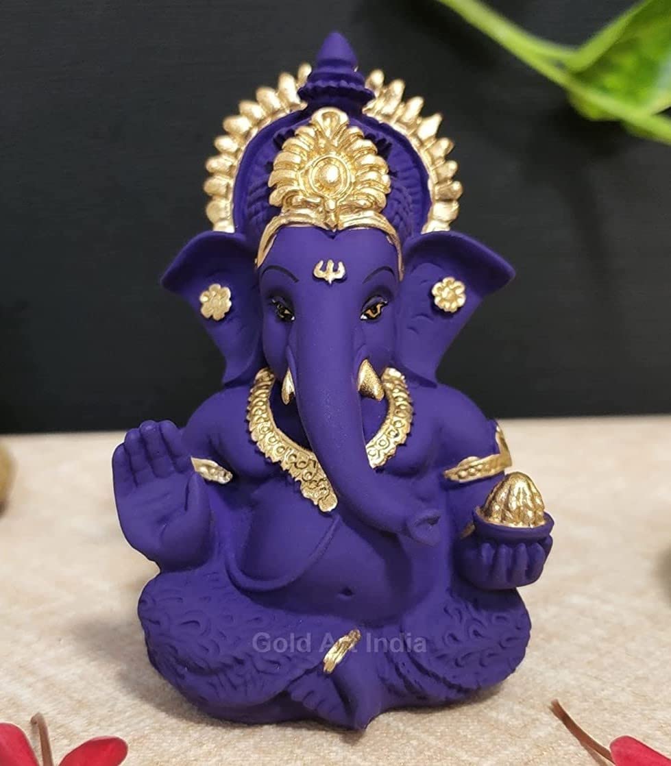 Gold Art India Peach Ivory Finish Ganesha Idol Car Dashboard IdolGanesha Murti Ganpati Idol for Home Decor Puja Lord Ganesh Statue Gift for Office Desk Puja Room Figurine 3.3" inches