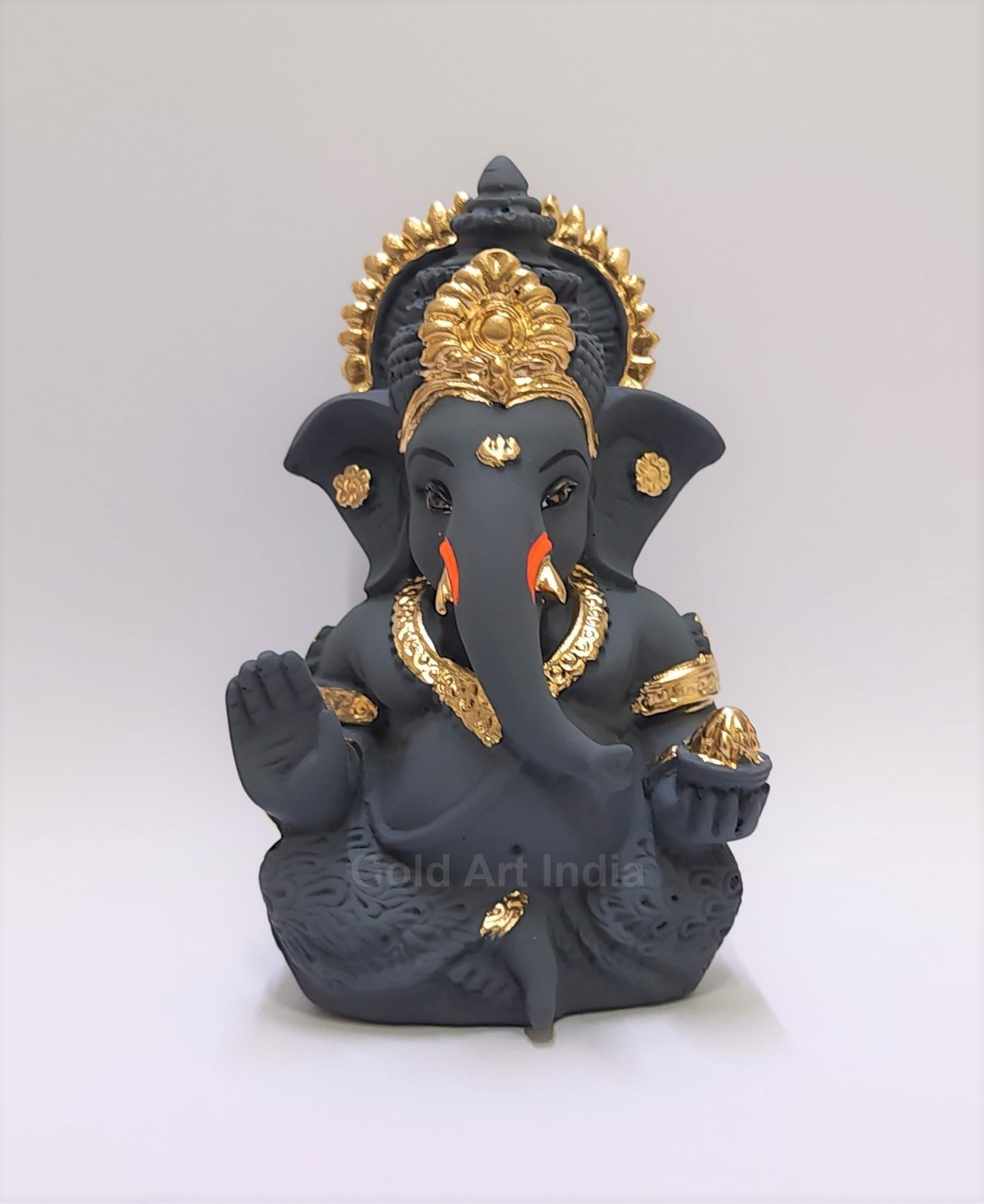 Gold Art India Peach Ivory Finish Ganesha Idol Car Dashboard IdolGanesha Murti Ganpati Idol for Home Decor Puja Lord Ganesh Statue Gift for Office Desk Puja Room Figurine 3.3" inches