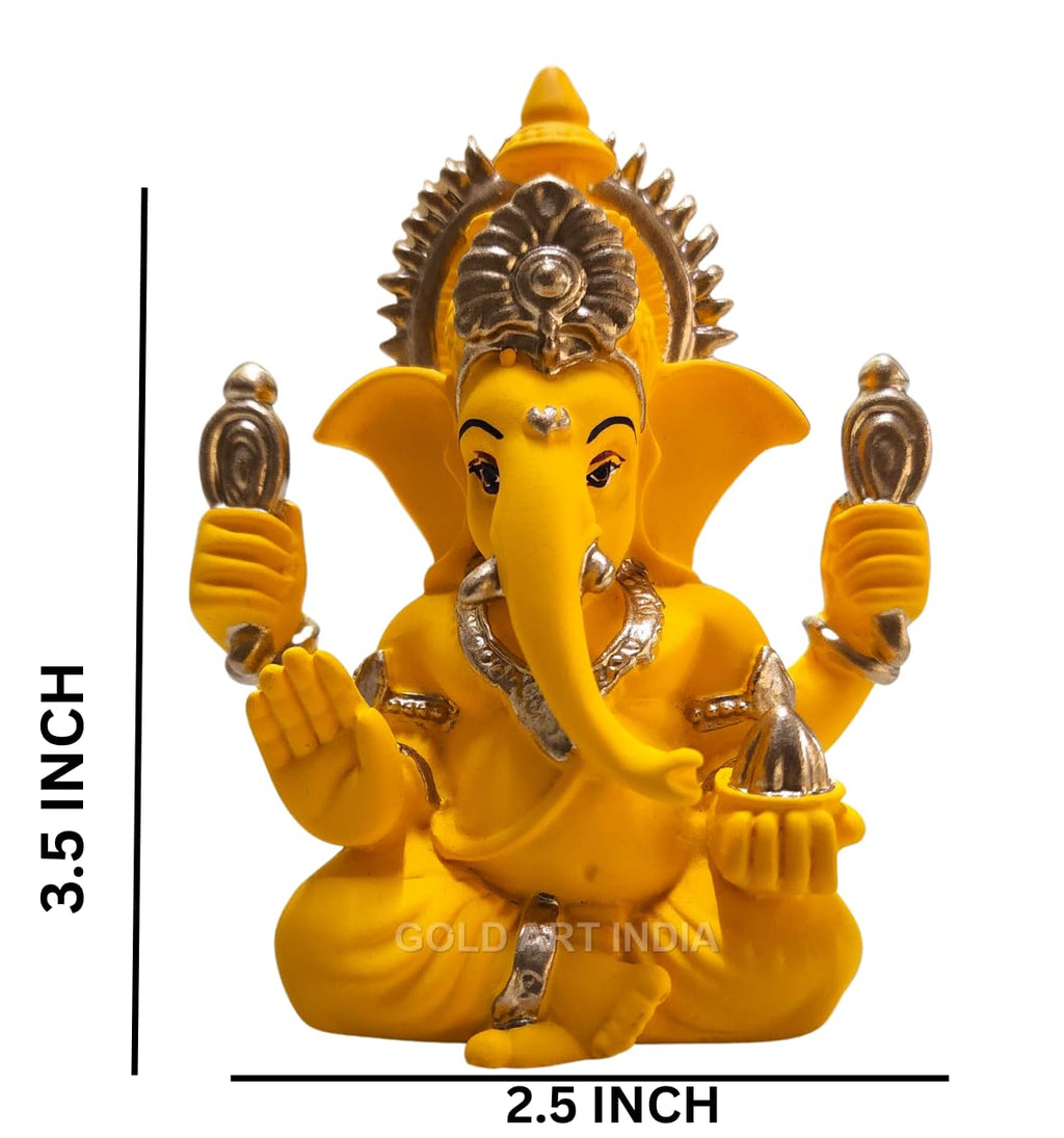Gold Art India Peach Ivory Finish Ganesha Idol Car Dashboard IdolGanesha Murti Ganpati Idol for Home Decor Puja Lord Ganesh Statue Gift for Office Desk Puja Room Figurine 3.3" inches