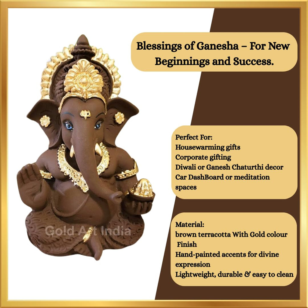 Gold Art India Peach Ivory Finish Ganesha Idol Car Dashboard IdolGanesha Murti Ganpati Idol for Home Decor Puja Lord Ganesh Statue Gift for Office Desk Puja Room Figurine 3.3" inches