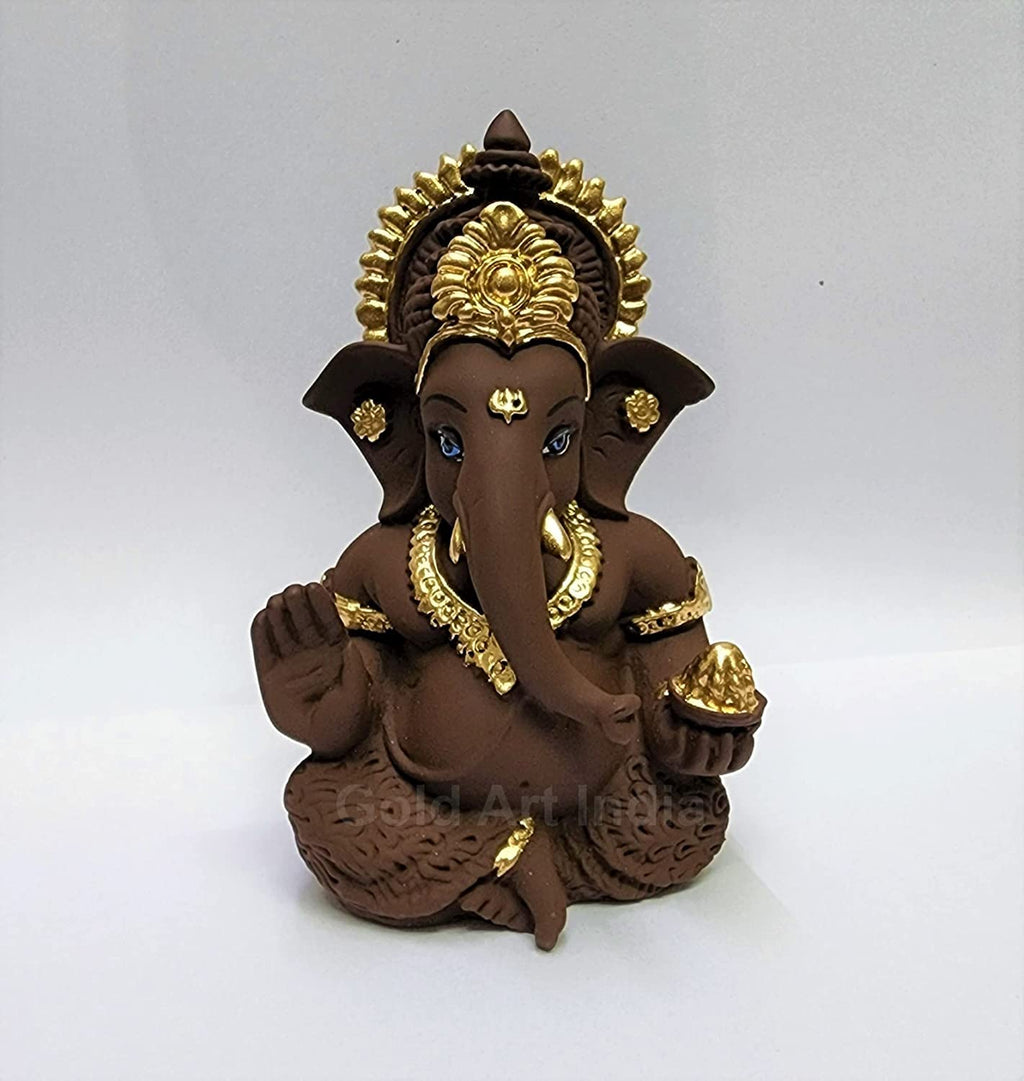 Gold Art India Peach Ivory Finish Ganesha Idol Car Dashboard IdolGanesha Murti Ganpati Idol for Home Decor Puja Lord Ganesh Statue Gift for Office Desk Puja Room Figurine 3.3" inches