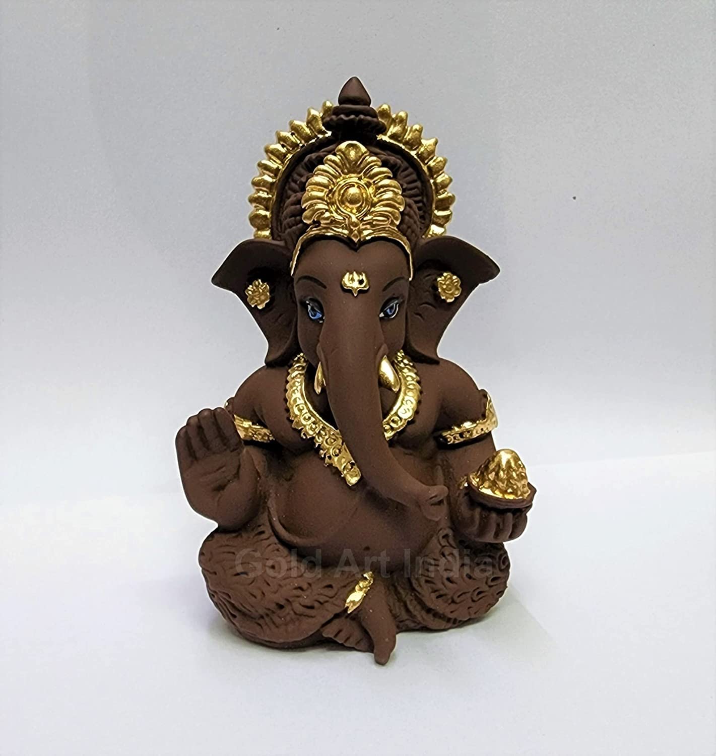Gold Art India Peach Ivory Finish Ganesha Idol Car Dashboard IdolGanesha Murti Ganpati Idol for Home Decor Puja Lord Ganesh Statue Gift for Office Desk Puja Room Figurine 3.3" inches