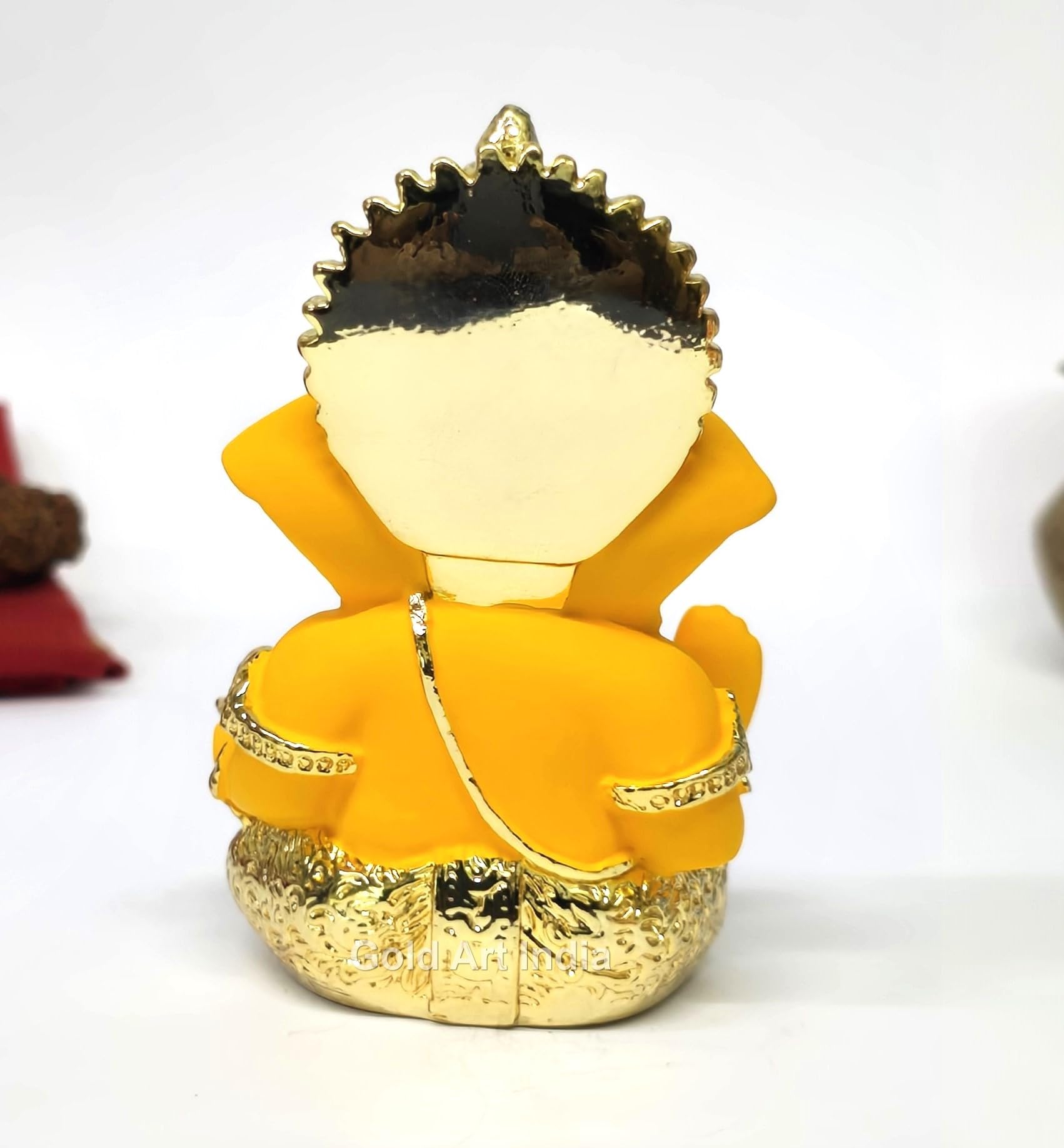 Gold Art India Peach Ivory Finish Ganesha Idol Car Dashboard IdolGanesha Murti Ganpati Idol for Home Decor Puja Lord Ganesh Statue Gift for Office Desk Puja Room Figurine 3.3" inches
