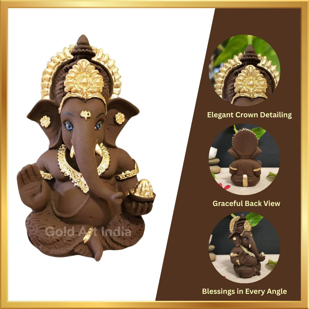 Gold Art India Peach Ivory Finish Ganesha Idol Car Dashboard IdolGanesha Murti Ganpati Idol for Home Decor Puja Lord Ganesh Statue Gift for Office Desk Puja Room Figurine 3.3" inches