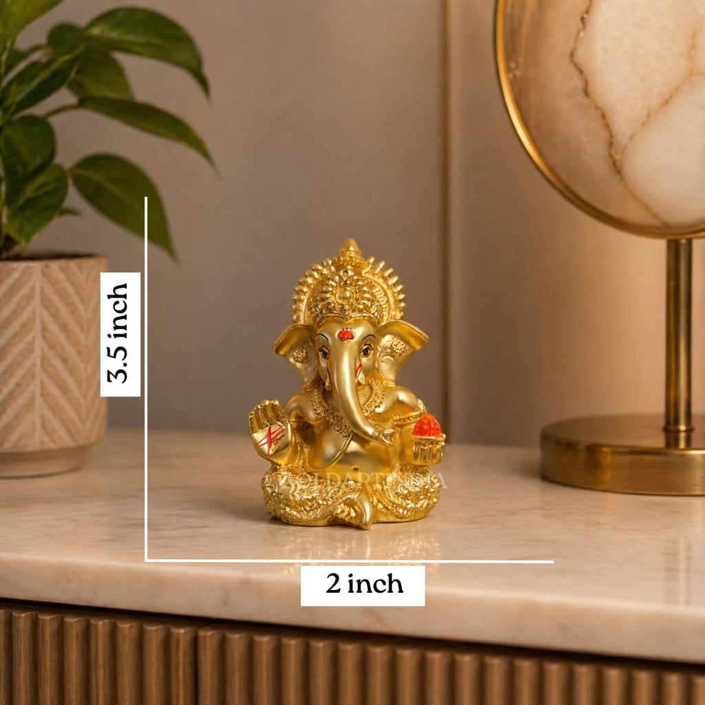 Gold Art India Peach Ivory Finish Ganesha Idol Car Dashboard IdolGanesha Murti Ganpati Idol for Home Decor Puja Lord Ganesh Statue Gift for Office Desk Puja Room Figurine 3.3" inches
