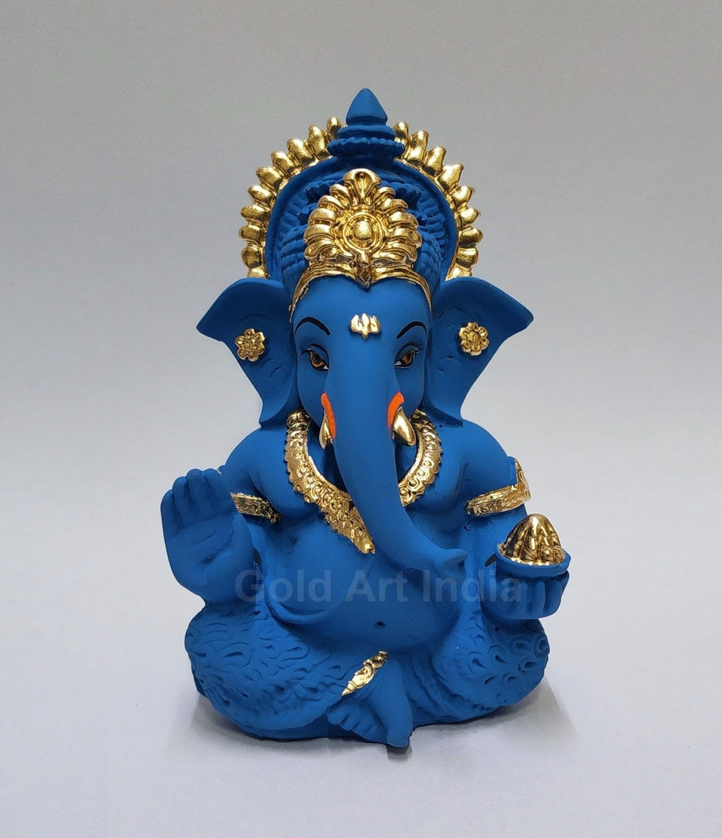 Gold Art India Peach Ivory Finish Ganesha Idol Car Dashboard IdolGanesha Murti Ganpati Idol for Home Decor Puja Lord Ganesh Statue Gift for Office Desk Puja Room Figurine 3.3" inches