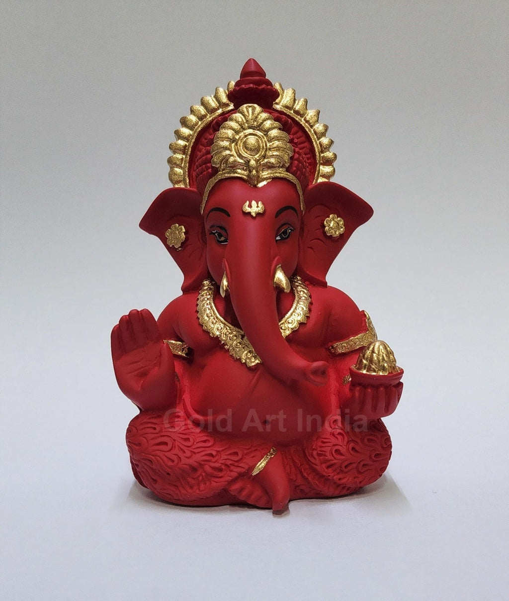 Gold Art India Peach Ivory Finish Ganesha Idol Car Dashboard IdolGanesha Murti Ganpati Idol for Home Decor Puja Lord Ganesh Statue Gift for Office Desk Puja Room Figurine 3.3" inches