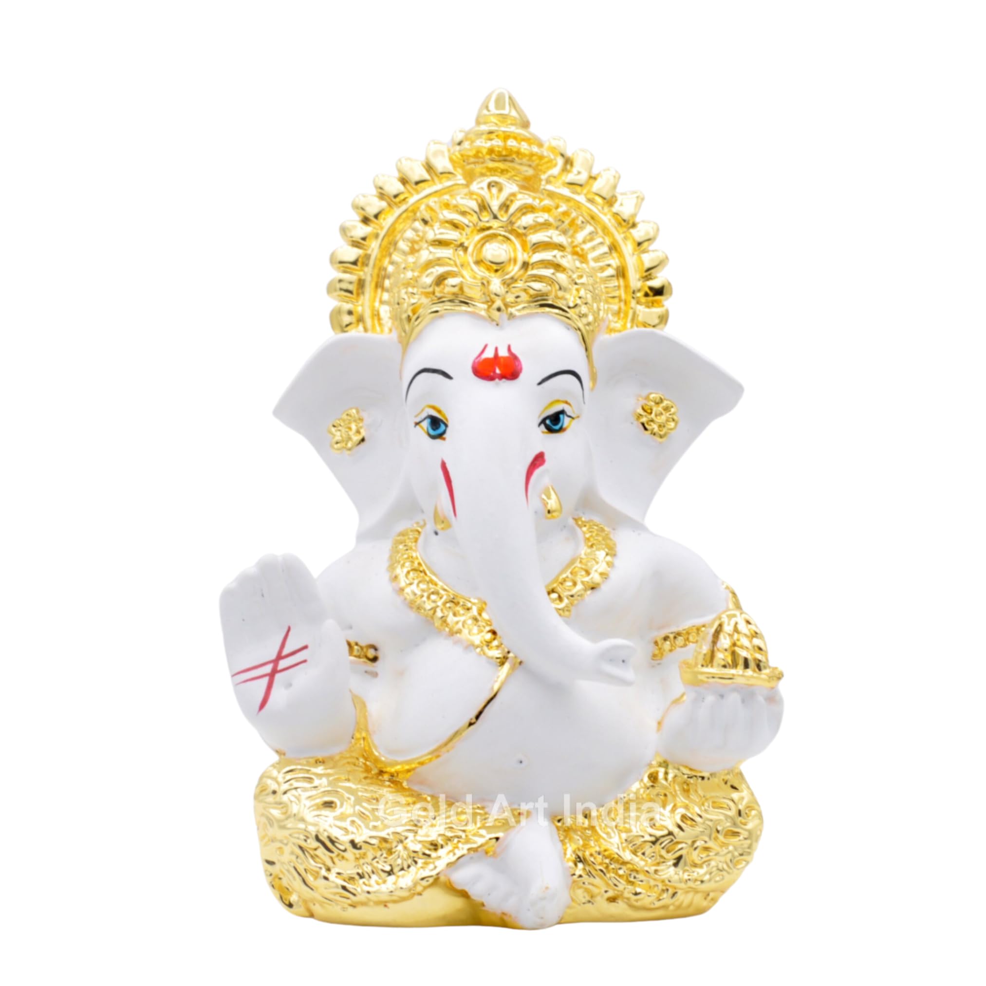 Gold Art India Peach Ivory Finish Ganesha Idol Car Dashboard IdolGanesha Murti Ganpati Idol for Home Decor Puja Lord Ganesh Statue Gift for Office Desk Puja Room Figurine 3.3" inches