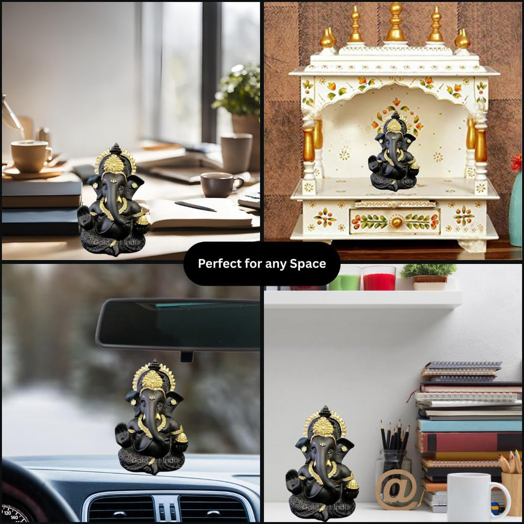 Gold Art India Peach Ivory Finish Ganesha Idol Car Dashboard IdolGanesha Murti Ganpati Idol for Home Decor Puja Lord Ganesh Statue Gift for Office Desk Puja Room Figurine 3.3" inches