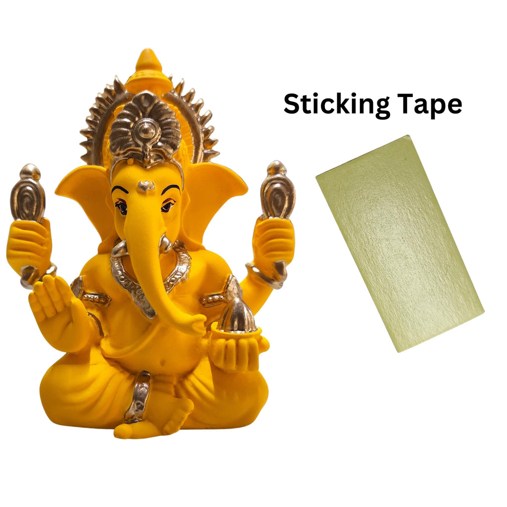 Gold Art India Peach Ivory Finish Ganesha Idol Car Dashboard IdolGanesha Murti Ganpati Idol for Home Decor Puja Lord Ganesh Statue Gift for Office Desk Puja Room Figurine 3.3" inches