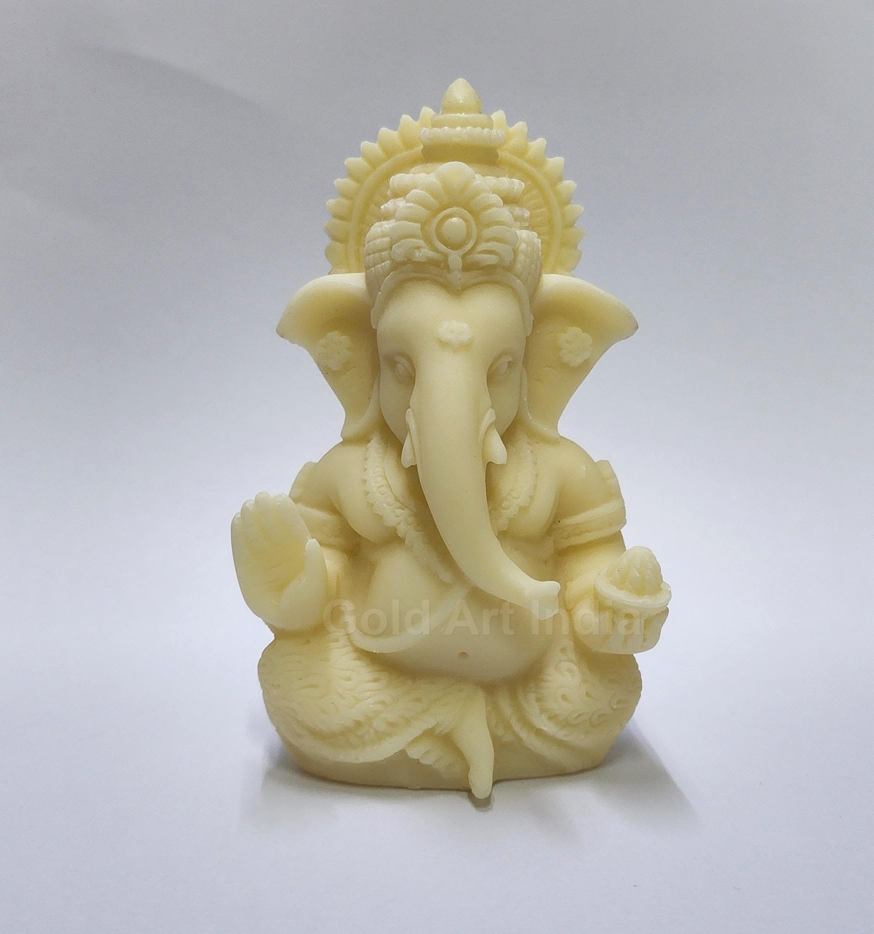 Gold Art India Peach Ivory Finish Ganesha Idol Car Dashboard IdolGanesha Murti Ganpati Idol for Home Decor Puja Lord Ganesh Statue Gift for Office Desk Puja Room Figurine 3.3" inches