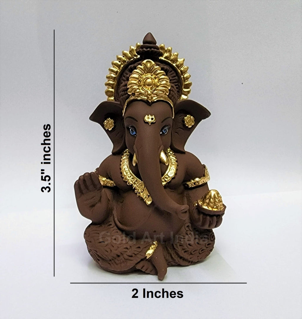 Gold Art India Peach Ivory Finish Ganesha Idol Car Dashboard IdolGanesha Murti Ganpati Idol for Home Decor Puja Lord Ganesh Statue Gift for Office Desk Puja Room Figurine 3.3" inches