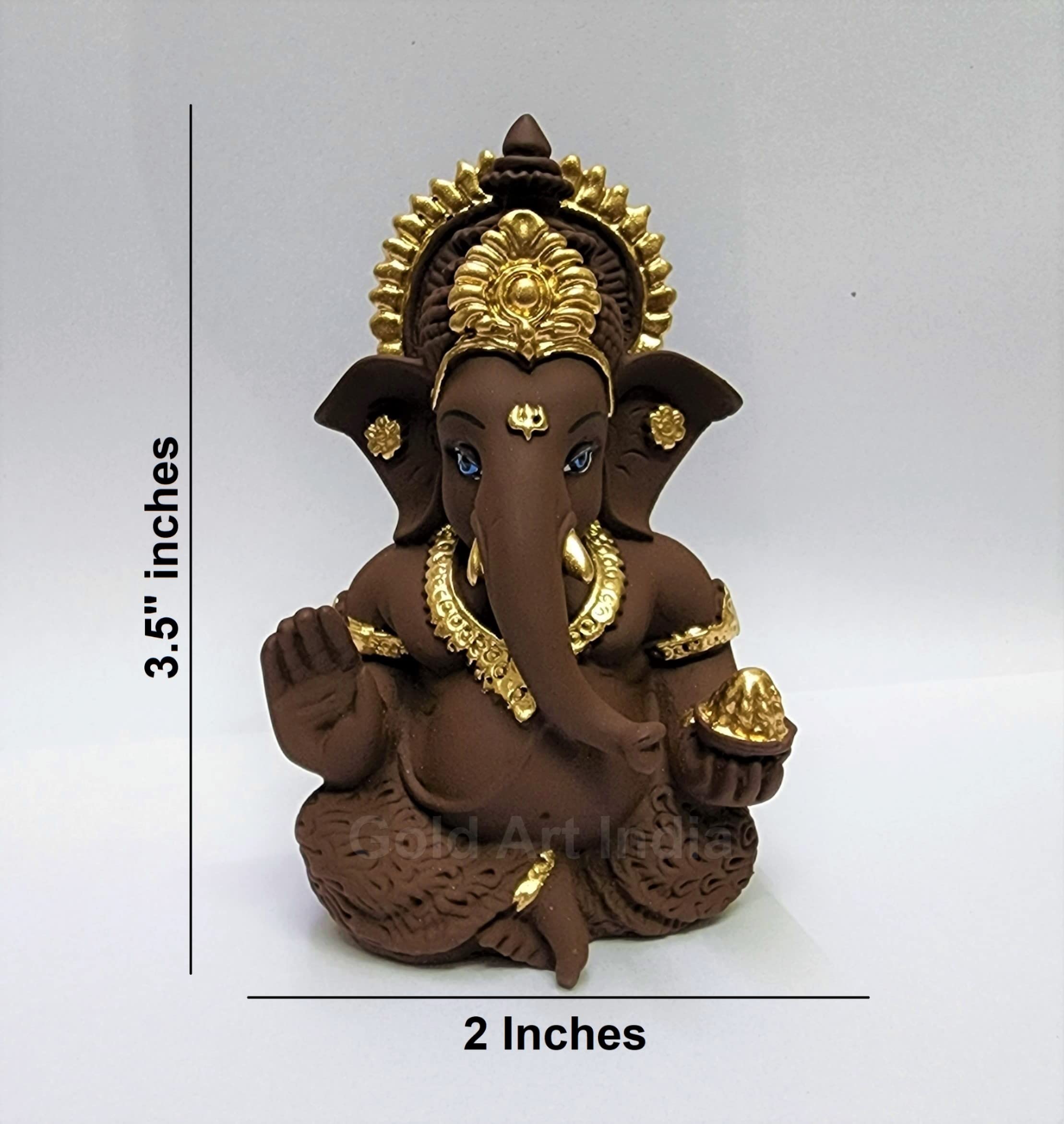 Gold Art India Peach Ivory Finish Ganesha Idol Car Dashboard IdolGanesha Murti Ganpati Idol for Home Decor Puja Lord Ganesh Statue Gift for Office Desk Puja Room Figurine 3.3" inches