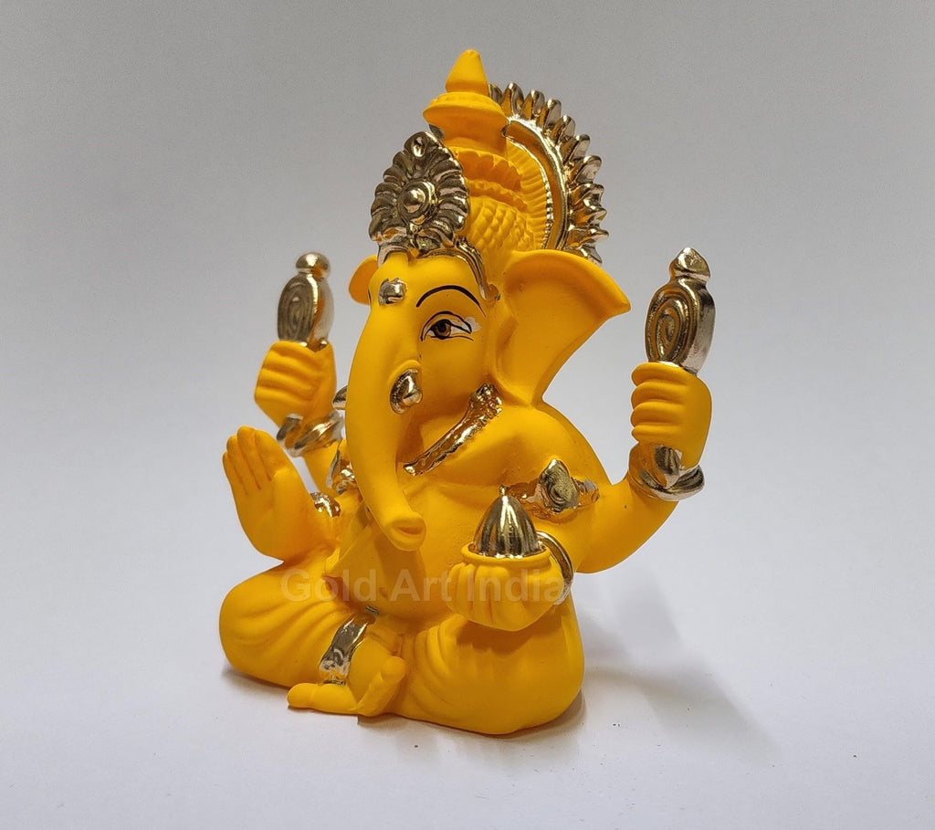 Gold Art India Peach Ivory Finish Ganesha Idol Car Dashboard IdolGanesha Murti Ganpati Idol for Home Decor Puja Lord Ganesh Statue Gift for Office Desk Puja Room Figurine 3.3" inches
