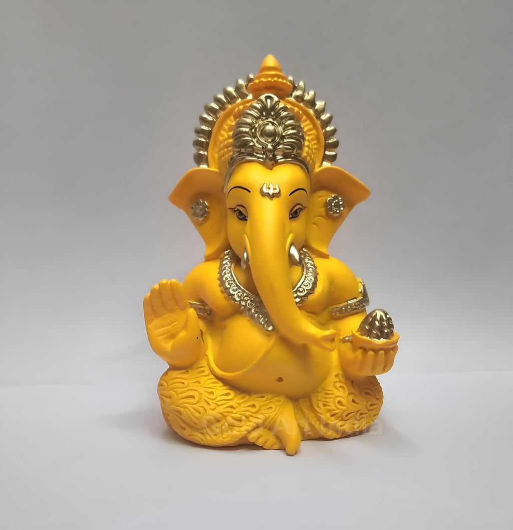 Gold Art India Peach Ivory Finish Ganesha Idol Car Dashboard IdolGanesha Murti Ganpati Idol for Home Decor Puja Lord Ganesh Statue Gift for Office Desk Puja Room Figurine 3.3" inches