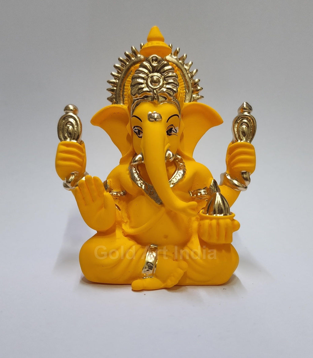 Gold Art India Peach Ivory Finish Ganesha Idol Car Dashboard IdolGanesha Murti Ganpati Idol for Home Decor Puja Lord Ganesh Statue Gift for Office Desk Puja Room Figurine 3.3" inches