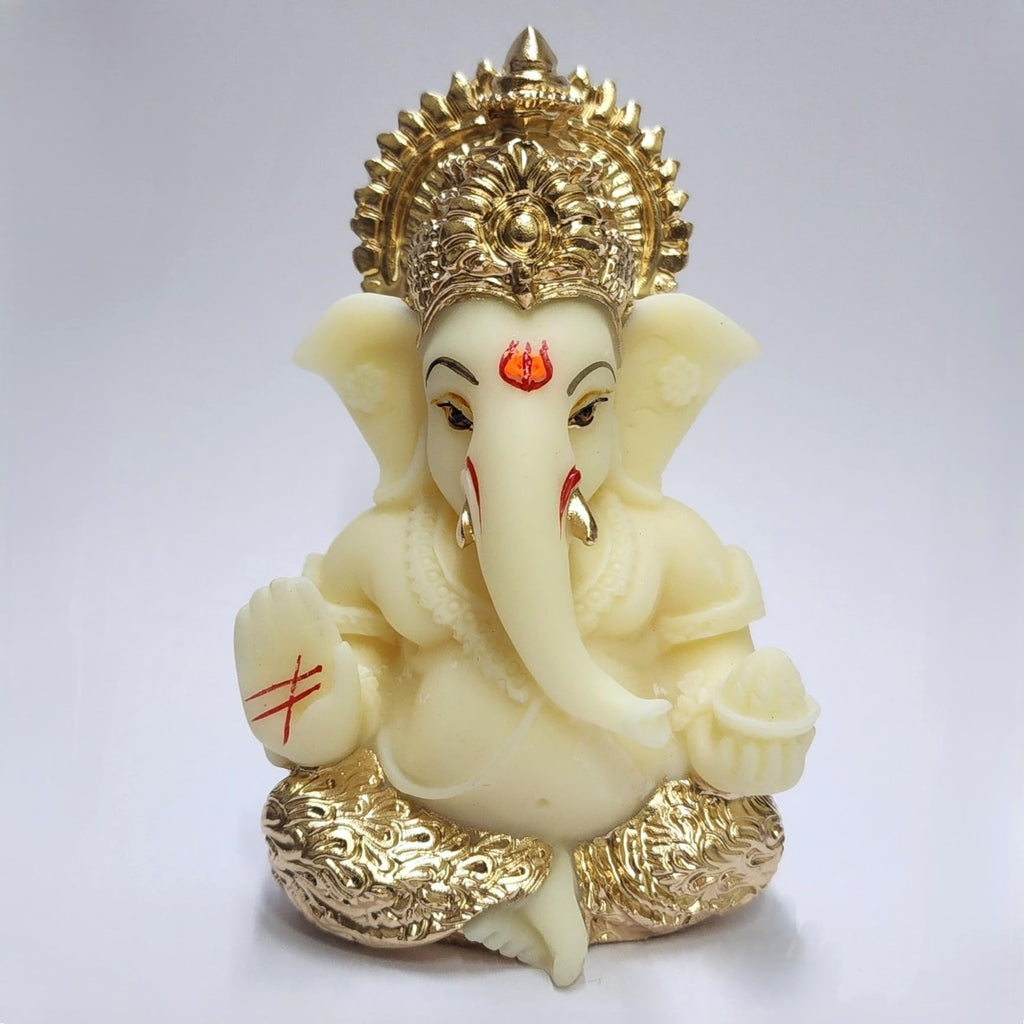 Gold Art India Peach Ivory Finish Ganesha Idol Car Dashboard IdolGanesha Murti Ganpati Idol for Home Decor Puja Lord Ganesh Statue Gift for Office Desk Puja Room Figurine 3.3" inches