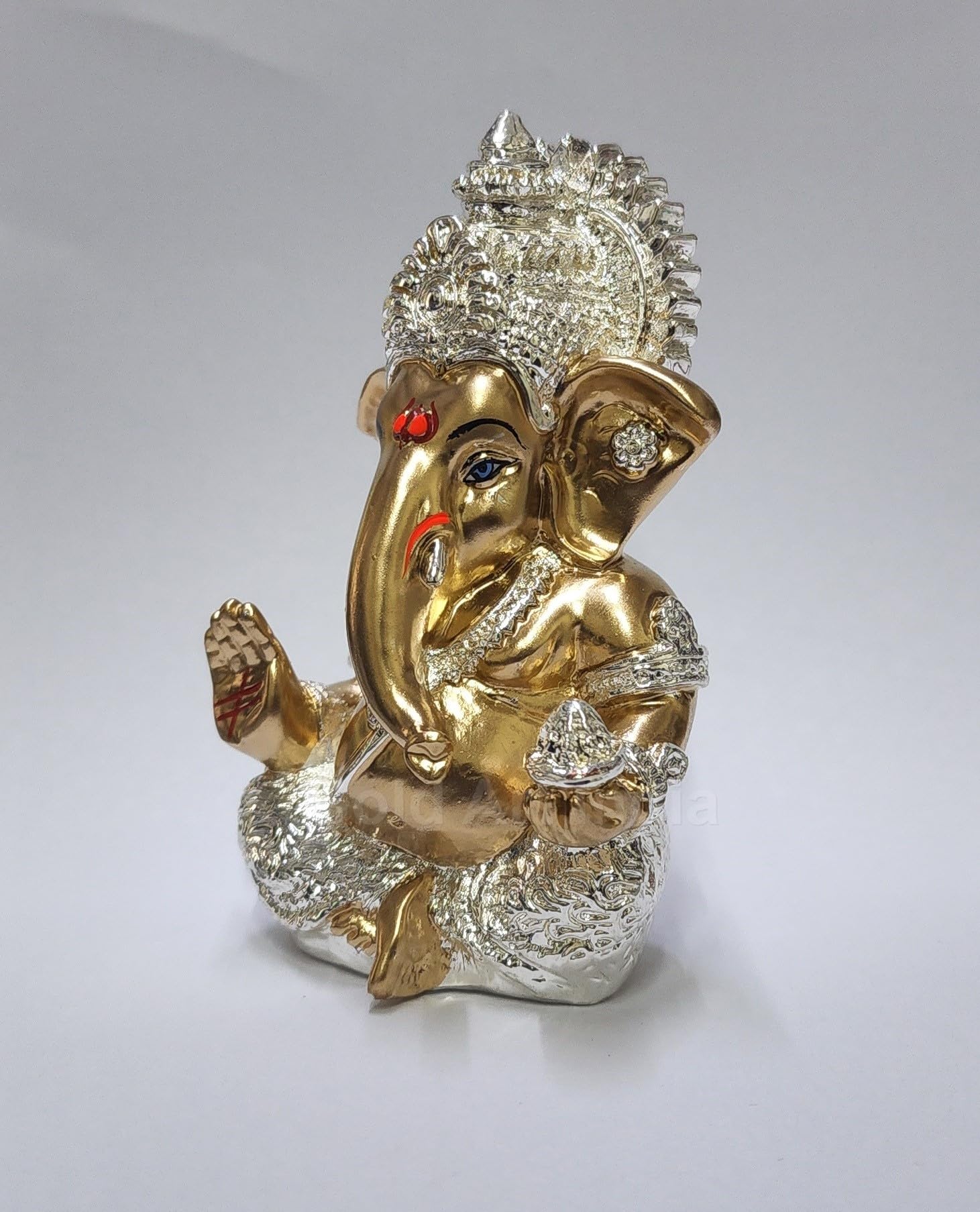 Gold Art India Peach Ivory Finish Ganesha Idol Car Dashboard IdolGanesha Murti Ganpati Idol for Home Decor Puja Lord Ganesh Statue Gift for Office Desk Puja Room Figurine 3.3" inches
