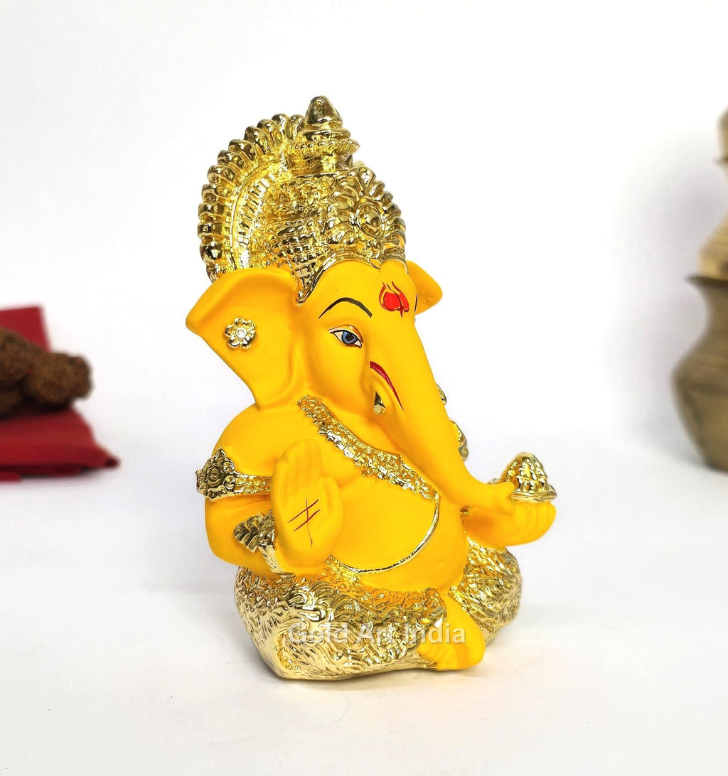 Gold Art India Peach Ivory Finish Ganesha Idol Car Dashboard IdolGanesha Murti Ganpati Idol for Home Decor Puja Lord Ganesh Statue Gift for Office Desk Puja Room Figurine 3.3" inches