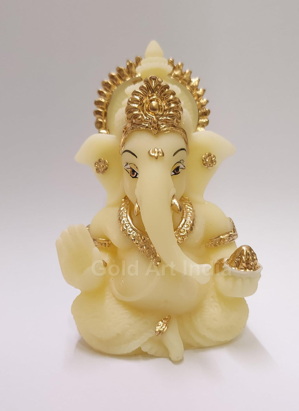Gold Art India Peach Ivory Finish Ganesha Idol Car Dashboard IdolGanesha Murti Ganpati Idol for Home Decor Puja Lord Ganesh Statue Gift for Office Desk Puja Room Figurine 3.3" inches