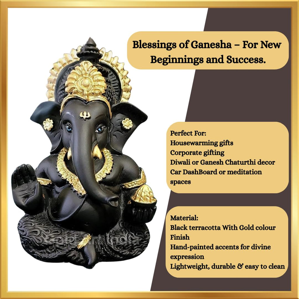 Gold Art India Peach Ivory Finish Ganesha Idol Car Dashboard IdolGanesha Murti Ganpati Idol for Home Decor Puja Lord Ganesh Statue Gift for Office Desk Puja Room Figurine 3.3" inches