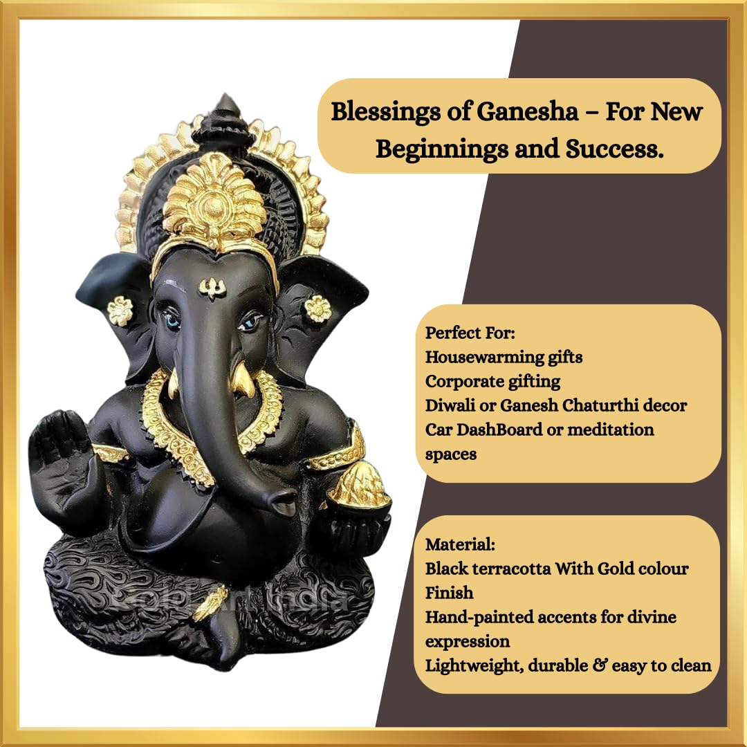 Gold Art India Peach Ivory Finish Ganesha Idol Car Dashboard IdolGanesha Murti Ganpati Idol for Home Decor Puja Lord Ganesh Statue Gift for Office Desk Puja Room Figurine 3.3" inches