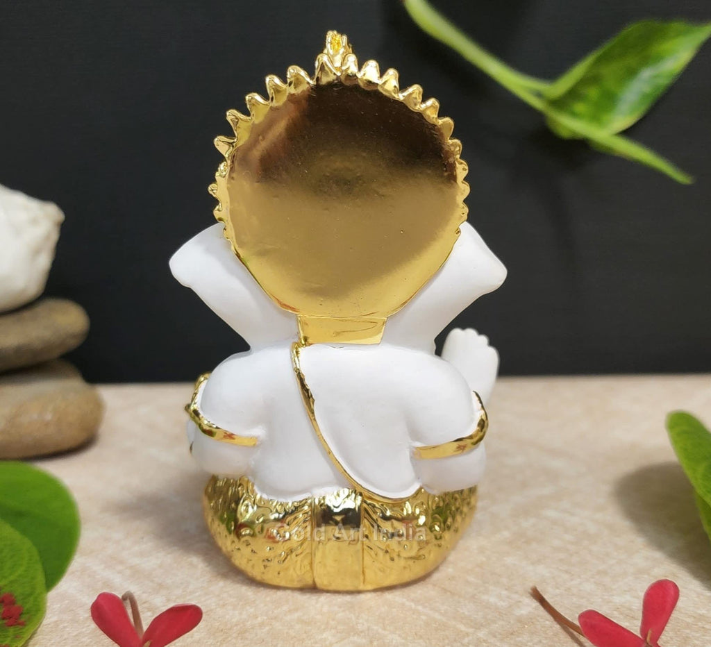 Gold Art India Peach Ivory Finish Ganesha Idol Car Dashboard IdolGanesha Murti Ganpati Idol for Home Decor Puja Lord Ganesh Statue Gift for Office Desk Puja Room Figurine 3.3" inches