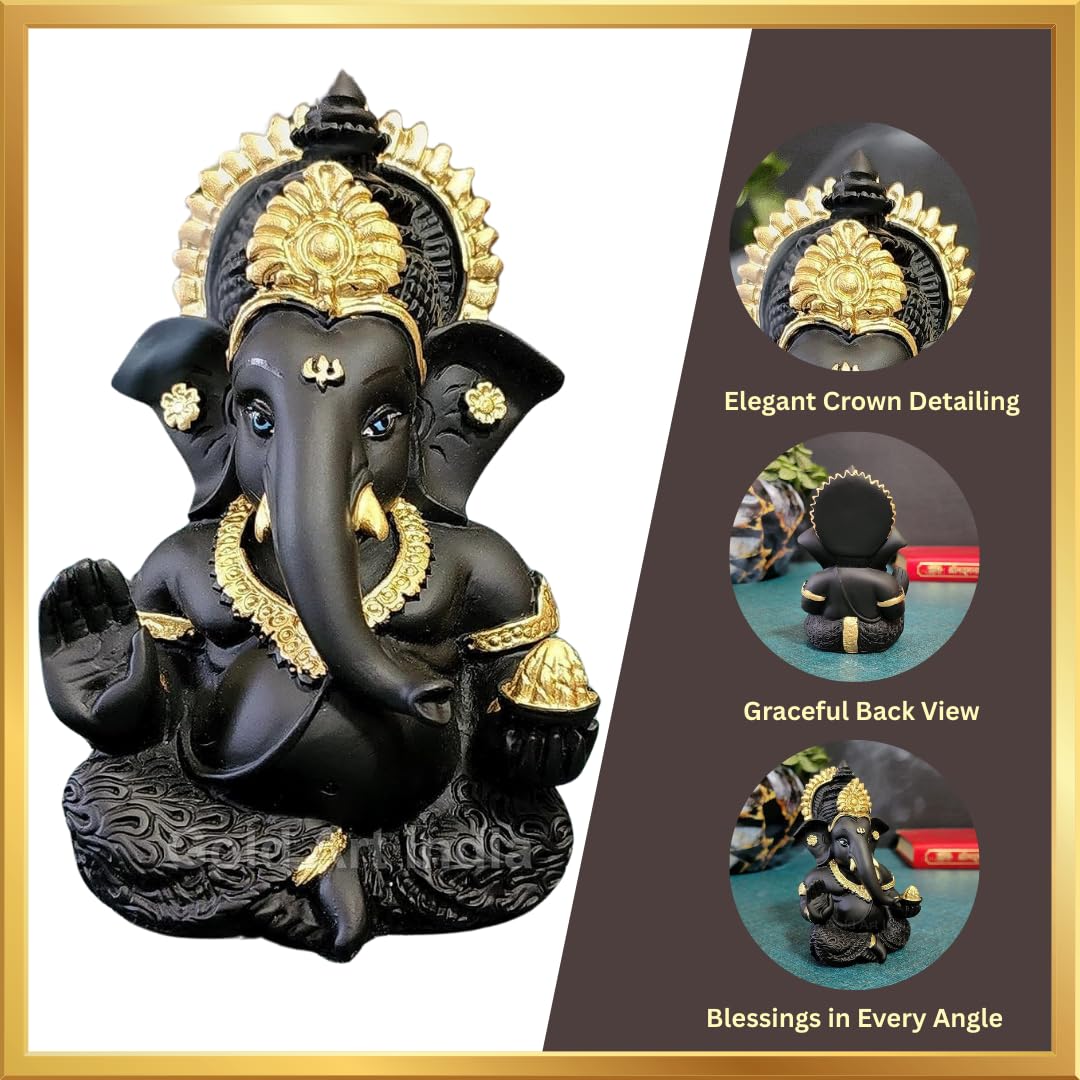 Gold Art India Peach Ivory Finish Ganesha Idol Car Dashboard IdolGanesha Murti Ganpati Idol for Home Decor Puja Lord Ganesh Statue Gift for Office Desk Puja Room Figurine 3.3" inches
