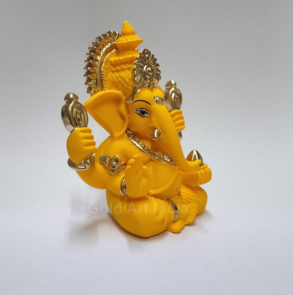 Gold Art India Peach Ivory Finish Ganesha Idol Car Dashboard IdolGanesha Murti Ganpati Idol for Home Decor Puja Lord Ganesh Statue Gift for Office Desk Puja Room Figurine 3.3" inches