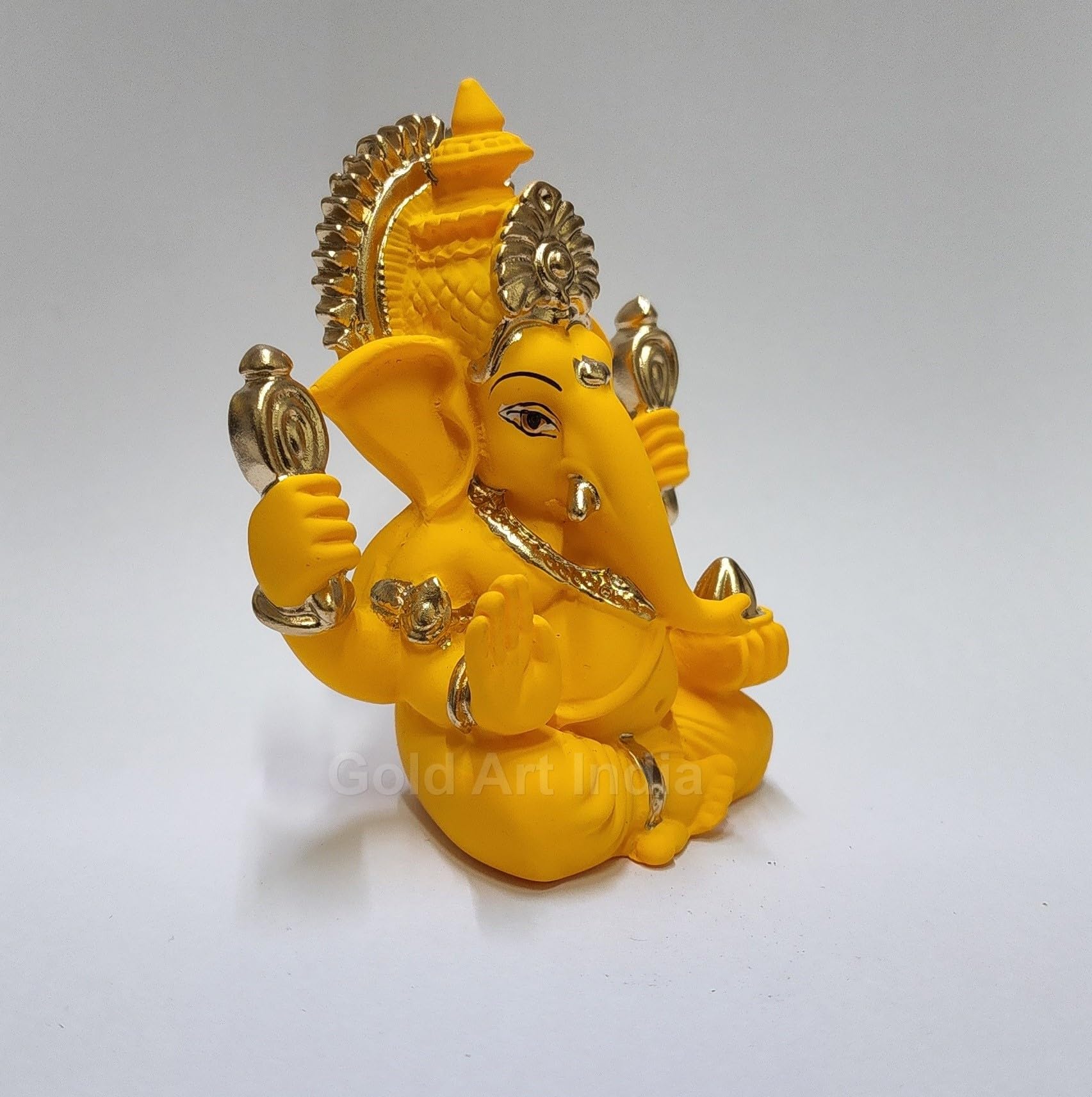 Gold Art India Peach Ivory Finish Ganesha Idol Car Dashboard IdolGanesha Murti Ganpati Idol for Home Decor Puja Lord Ganesh Statue Gift for Office Desk Puja Room Figurine 3.3" inches