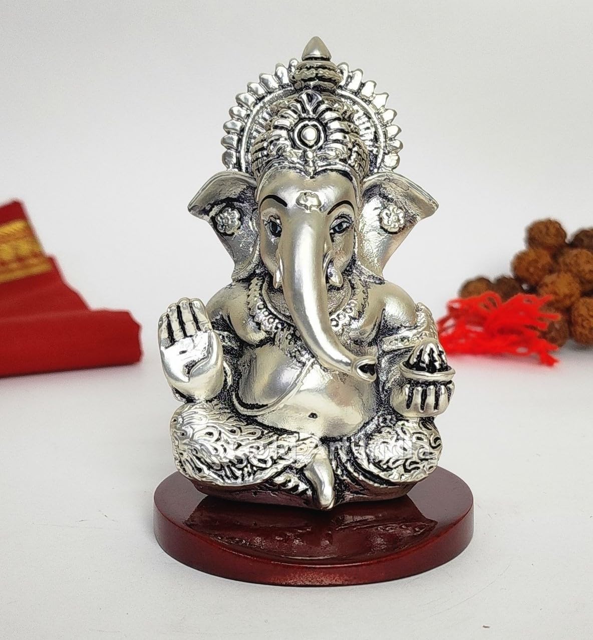 Gold Art India Peach Ivory Finish Ganesha Idol Car Dashboard IdolGanesha Murti Ganpati Idol for Home Decor Puja Lord Ganesh Statue Gift for Office Desk Puja Room Figurine 3.3" inches
