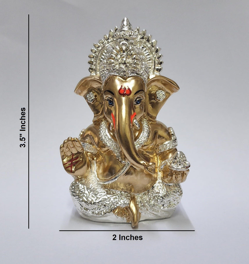 Gold Art India Peach Ivory Finish Ganesha Idol Car Dashboard IdolGanesha Murti Ganpati Idol for Home Decor Puja Lord Ganesh Statue Gift for Office Desk Puja Room Figurine 3.3" inches