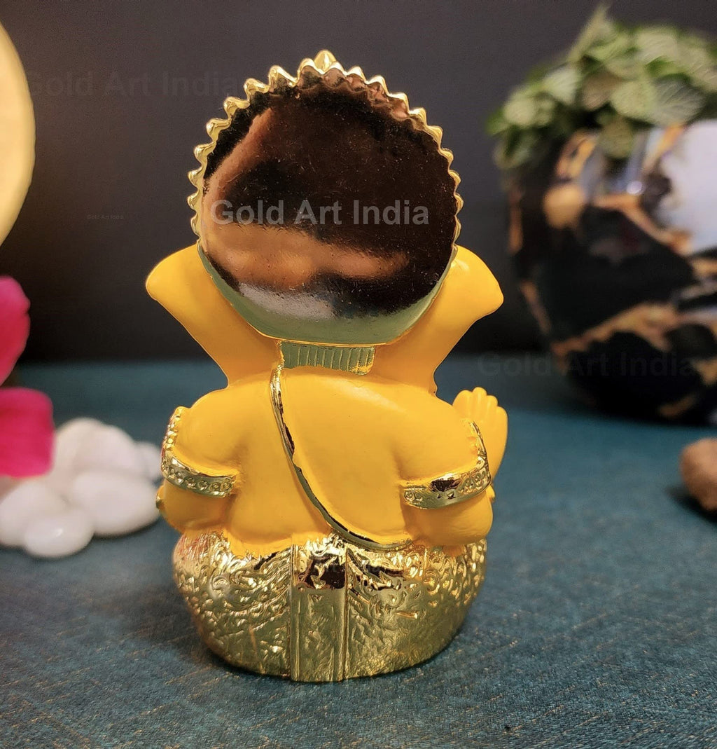Gold Art India Peach Ivory Finish Ganesha Idol Car Dashboard IdolGanesha Murti Ganpati Idol for Home Decor Puja Lord Ganesh Statue Gift for Office Desk Puja Room Figurine 3.3" inches