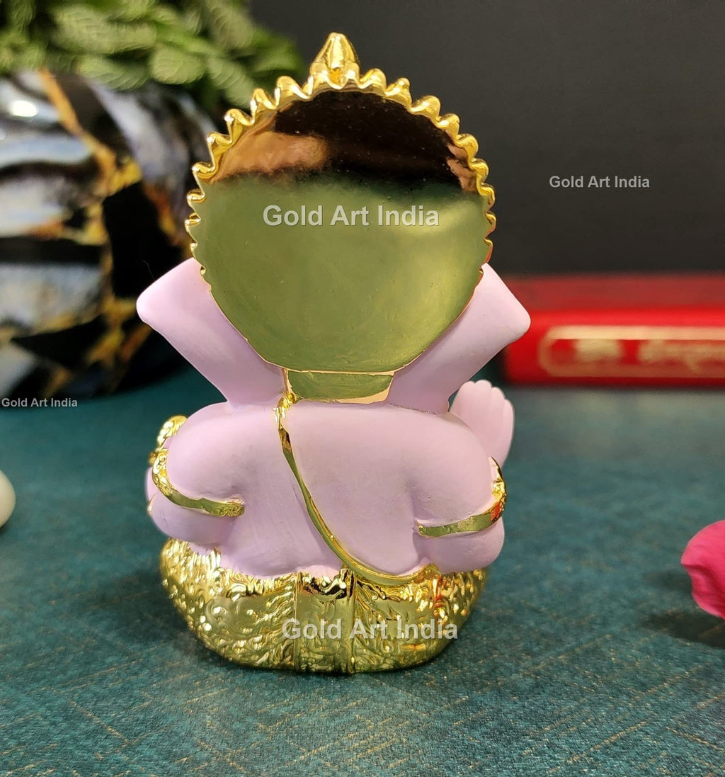 Gold Art India Peach Ivory Finish Ganesha Idol Car Dashboard IdolGanesha Murti Ganpati Idol for Home Decor Puja Lord Ganesh Statue Gift for Office Desk Puja Room Figurine 3.3" inches