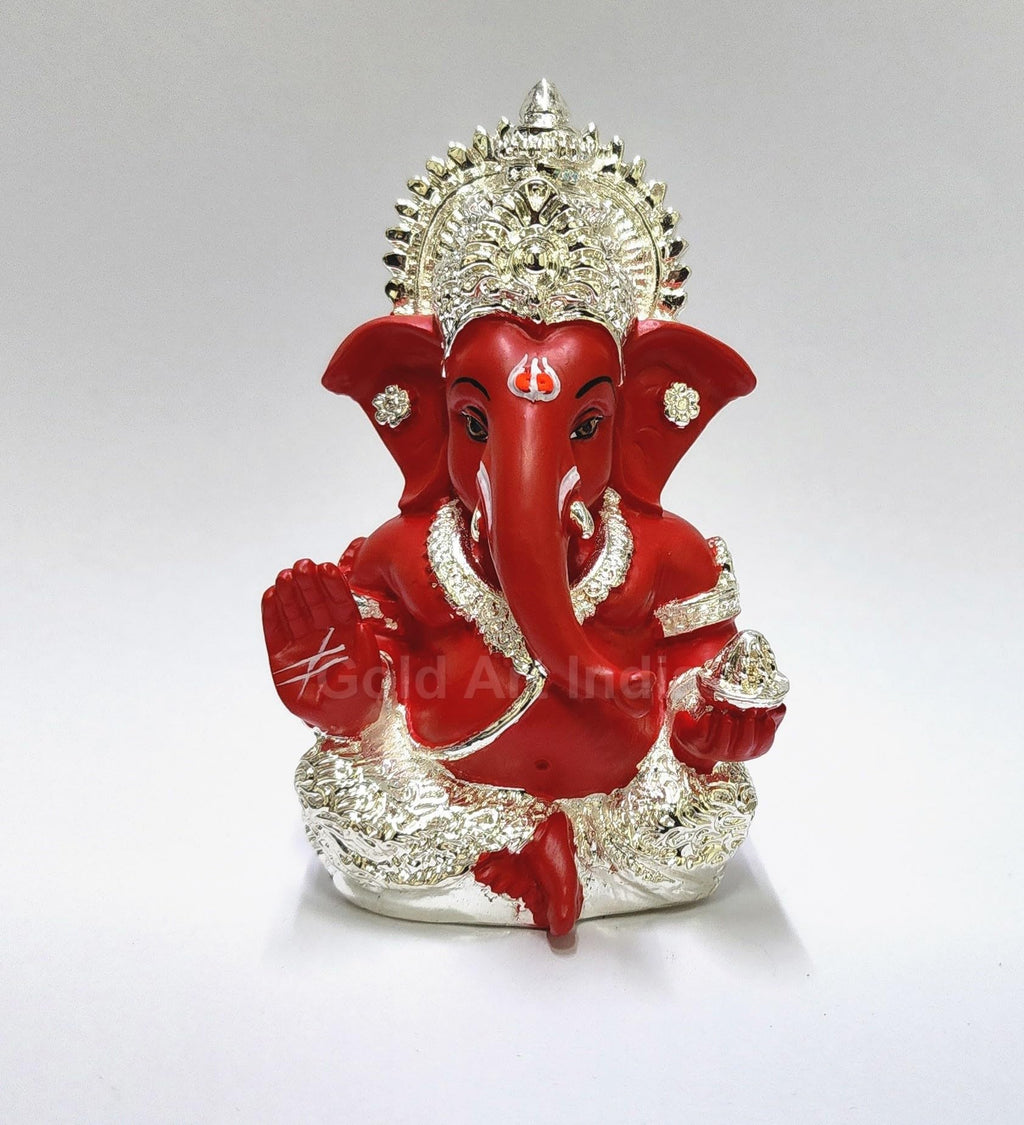Gold Art India Peach Ivory Finish Ganesha Idol Car Dashboard IdolGanesha Murti Ganpati Idol for Home Decor Puja Lord Ganesh Statue Gift for Office Desk Puja Room Figurine 3.3" inches