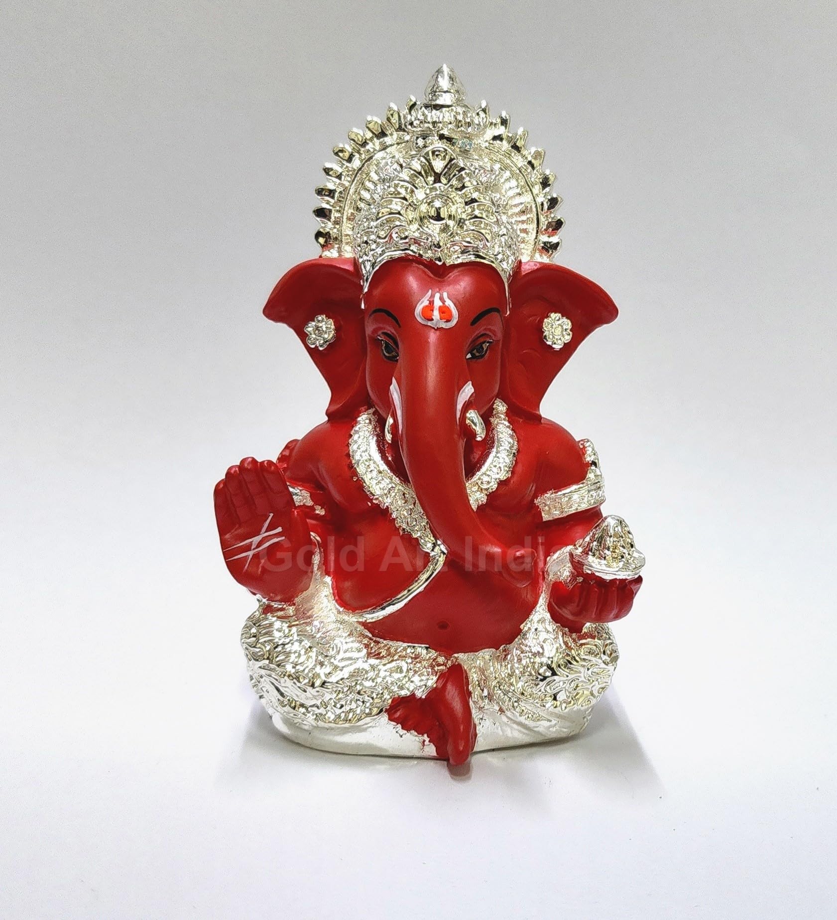 Gold Art India Peach Ivory Finish Ganesha Idol Car Dashboard IdolGanesha Murti Ganpati Idol for Home Decor Puja Lord Ganesh Statue Gift for Office Desk Puja Room Figurine 3.3" inches