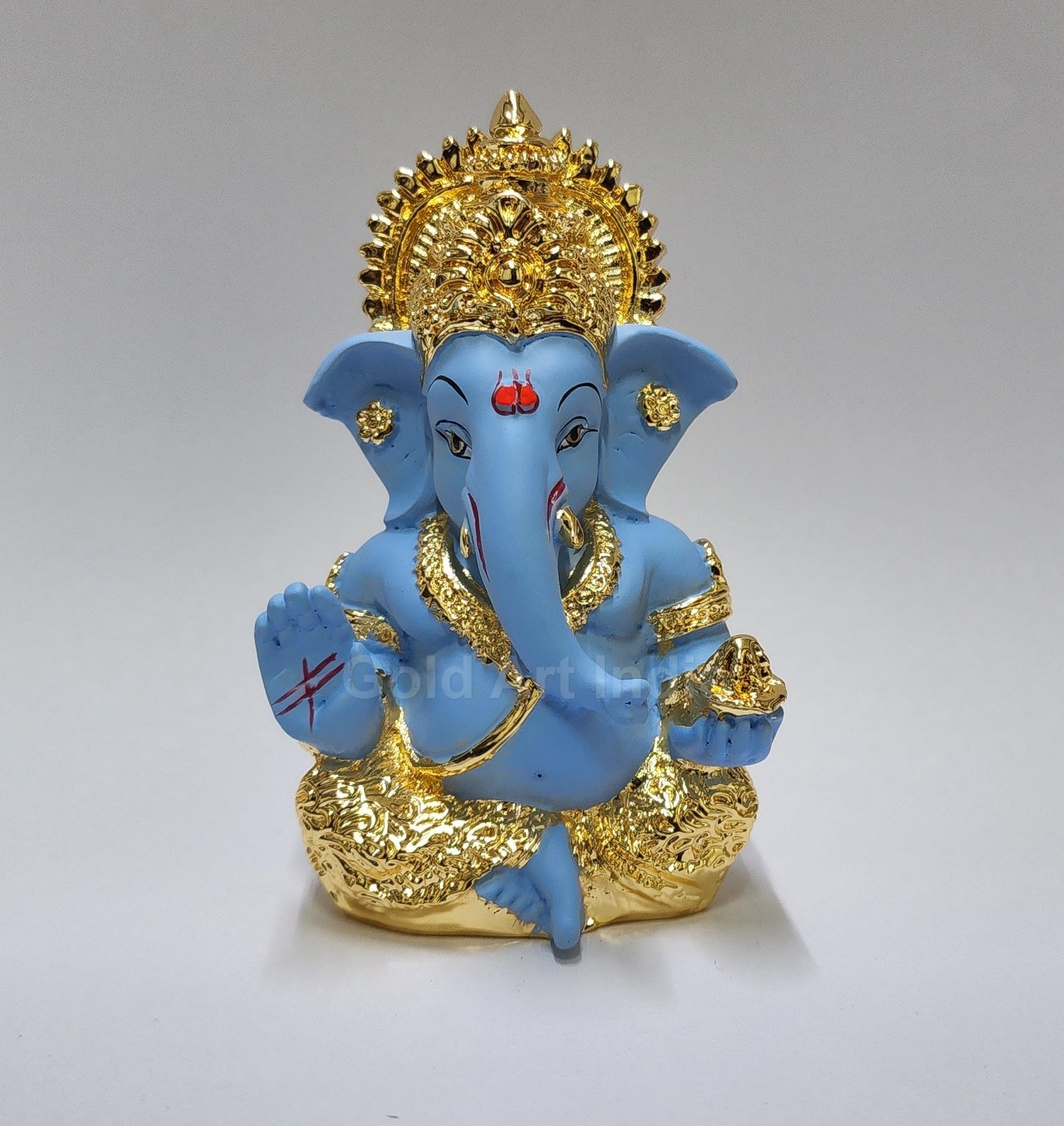 Gold Art India Peach Ivory Finish Ganesha Idol Car Dashboard IdolGanesha Murti Ganpati Idol for Home Decor Puja Lord Ganesh Statue Gift for Office Desk Puja Room Figurine 3.3" inches