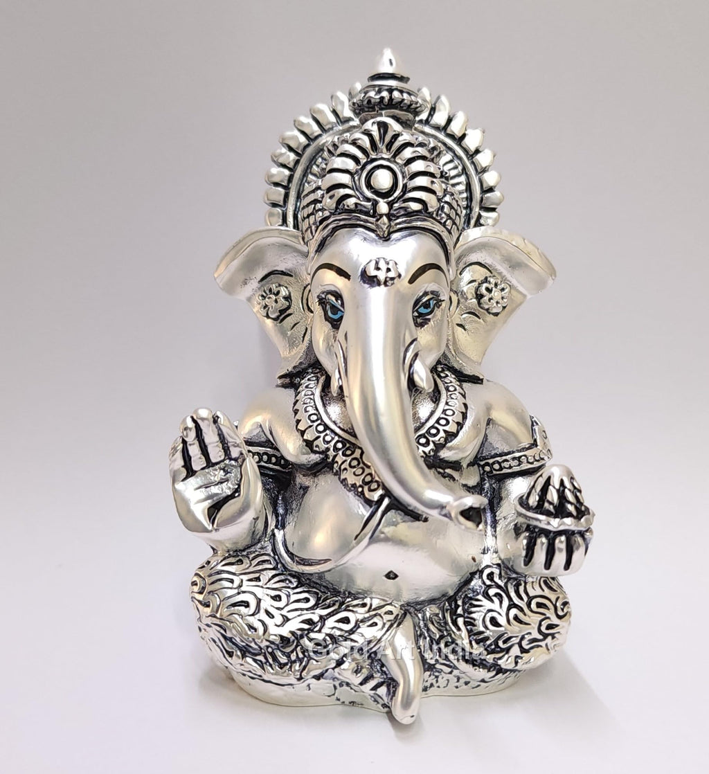Gold Art India Peach Ivory Finish Ganesha Idol Car Dashboard IdolGanesha Murti Ganpati Idol for Home Decor Puja Lord Ganesh Statue Gift for Office Desk Puja Room Figurine 3.3" inches