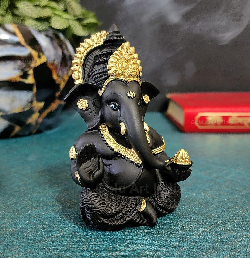 Gold Art India Peach Ivory Finish Ganesha Idol Car Dashboard IdolGanesha Murti Ganpati Idol for Home Decor Puja Lord Ganesh Statue Gift for Office Desk Puja Room Figurine 3.3" inches