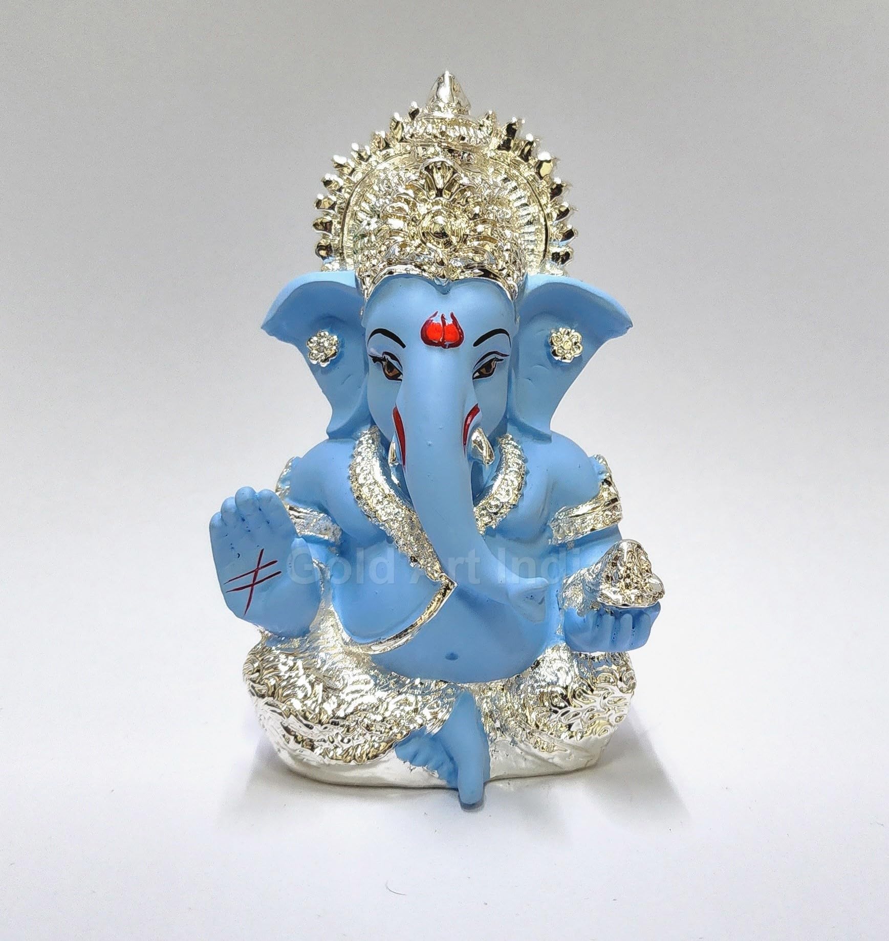 Gold Art India Peach Ivory Finish Ganesha Idol Car Dashboard IdolGanesha Murti Ganpati Idol for Home Decor Puja Lord Ganesh Statue Gift for Office Desk Puja Room Figurine 3.3" inches