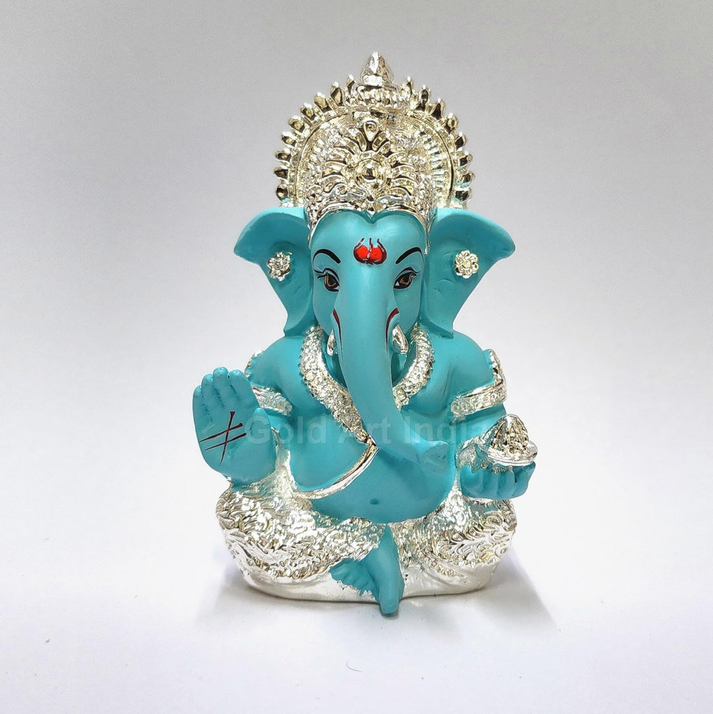 Gold Art India Peach Ivory Finish Ganesha Idol Car Dashboard IdolGanesha Murti Ganpati Idol for Home Decor Puja Lord Ganesh Statue Gift for Office Desk Puja Room Figurine 3.3" inches