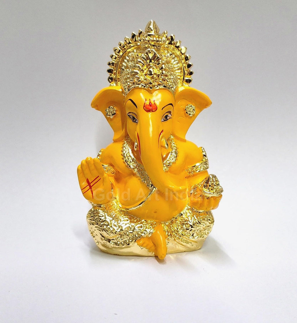 Gold Art India Peach Ivory Finish Ganesha Idol Car Dashboard IdolGanesha Murti Ganpati Idol for Home Decor Puja Lord Ganesh Statue Gift for Office Desk Puja Room Figurine 3.3" inches